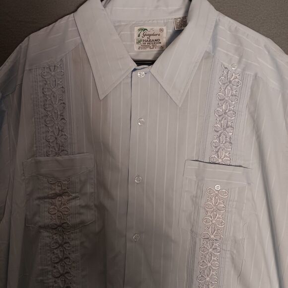 90s Genuine Guayabera Haband Cuban Style AQUA blue Embroidered Shirt XXL -NWOT - Picture 15 of 15